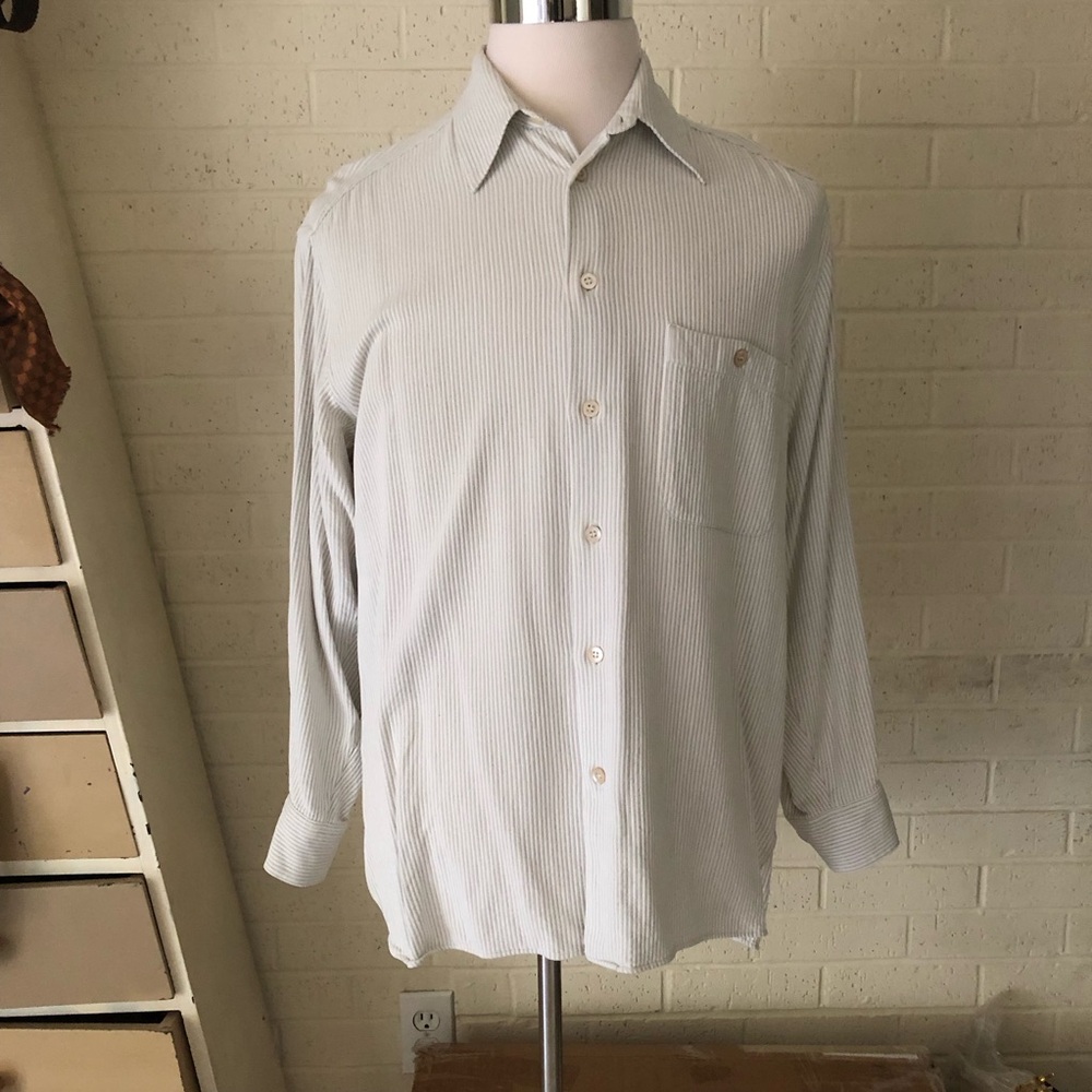 Zegna Casual Men's Shirt, White w/Thin Grey Stripe